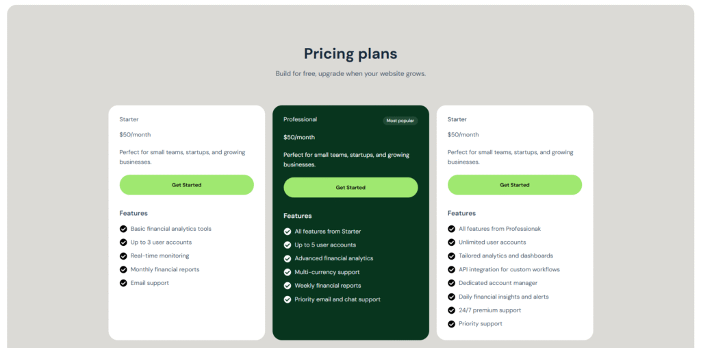 Free Pricing Section Design Template with Elementor