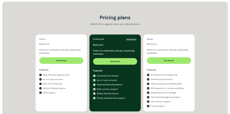 Free Pricing Section Design Template with Elementor